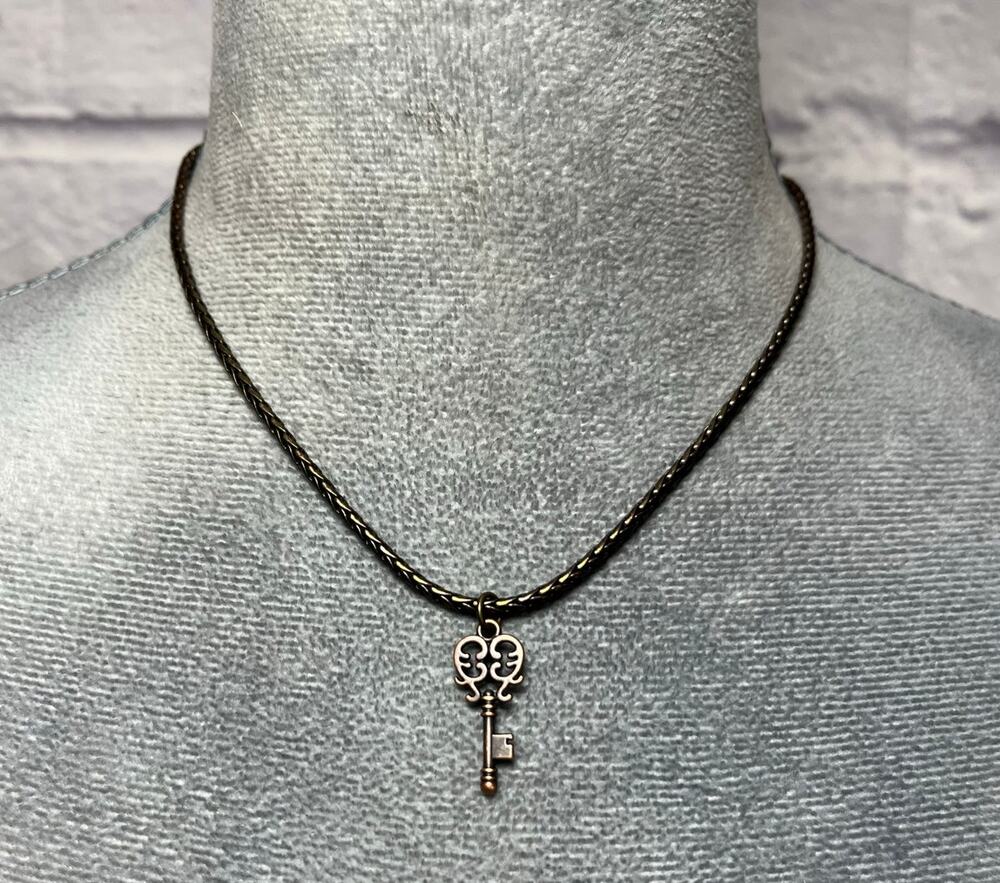Handmade/Upcycled Antique Bronze Finish Mini Skeleton Key Pendant Necklace